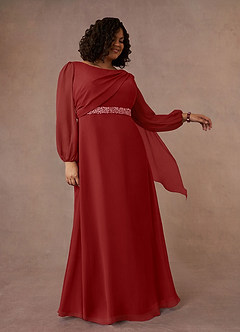 Azazie Priyanka Mother of the Bride Dresses Rust A-Line Boatneck Pleated Chiffon Dress image7