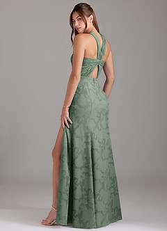 Azazie Rue Bridesmaid Dresses Matcha A-Line Pleated Floral Burnout Dress image2