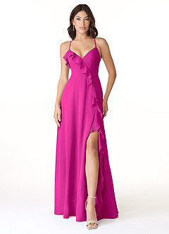 Azazie Tarni Bridesmaid Dresses Fuchsia A-Line Chiffon Dress image1
