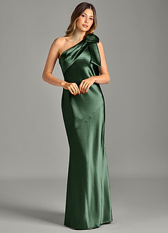 Azazie Yuanna Brudtärnklänningar Klä av Sjöjungfru i Metallisk satin Ena axeln Eukalyptus image3