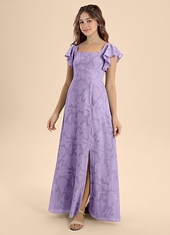 Azazie Bondi Junior Lilac A-Line Bow Floral Burnout Dress image1