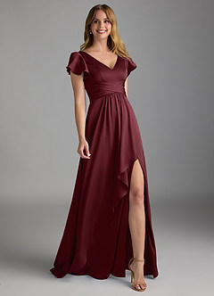 Azazie Omari Bridesmaid Dresses Cabernet A-Line Stretch Satin Dress image1