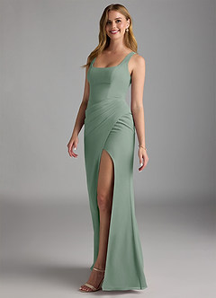 Azazie Mero Vestidos de damas de honor Vestido de Salvia Plateada de Gasa de Corte Recto con Plisado image7