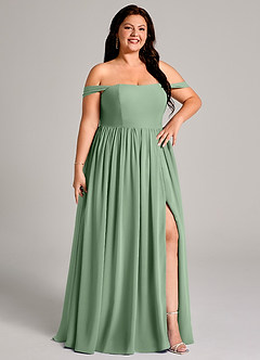 Azazie Calianna Robes de demoiselle d'honneur Robe Trapèze Convertible en Mousseline de soie Épaule décolletée Matcha image13