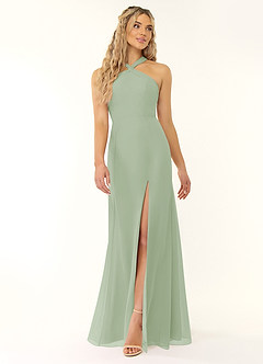 Azazie Rue Robes de demoiselle d'honneur Robe Trapèze en Mousseline de soie Dos nu Vert Sauge image1