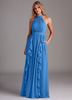 Azazie Avary Bridesmaid Dresses Blue Jay A-Line Pleated Chiffon Dress image4