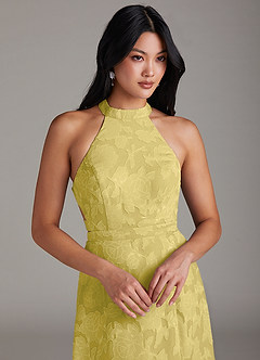 Azazie Clarice Jurken voor bruidsmeisjes Jurk van Bloemen Burn-out met A-Lijn Zijsplit Kanarie image5