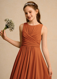 Azazie Ducky Girls Formal Flower Girl Dresses Cinnamon A-Line Pleated Chiffon Dress image3
