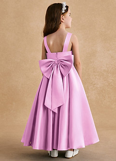Azazie Honey Bear Flower Girl Dresses Candy Pink A-Line Pleated Matte Satin Dress image1