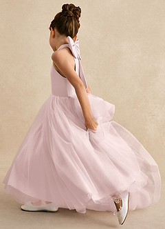 Azazie Bev Blumenmädchenkleider A-Linie Cabrio Tüll Kleid Zartrosa image7