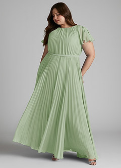 Azazie Kara Bescheidene Brautjungfernkleider A-Linie Plissee Chiffon Bodenlänge Kleid image12