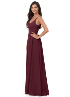 Azazie Lennon Vestidos de damas de honor Vestido de Cabernet de Gasa de Corte en A con Encaje image4