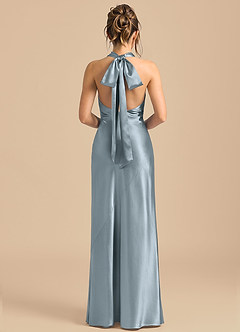 Azazie Velli Bridesmaid Dresses Dusty Blue Sheath High Neck Metallic Satin Dress image5