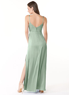 Azazie Esmee Final Sale Terracotta A-Line Pleated Stretch Satin Dress image2