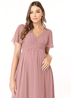 Azazie Verna vestidos de dama de honor de maternidad Vestido de Corte En A Cuello en V fruncido Hasta el suelo Gasa image5