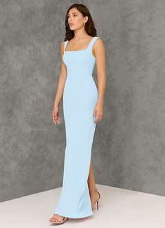 Azazie Flori Bridesmaid Dresses Sky Blue Sheath Square Neckline Chiffon Dress image4