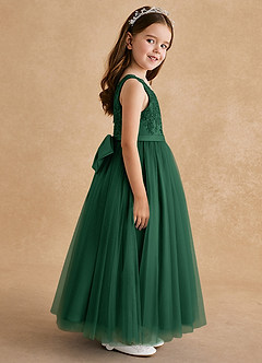 Azazie Cinna Flower Girl Dresses Dark Green A-Line Lace Tulle Dress image4