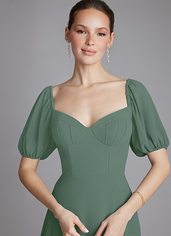 Azazie Fatima Bridesmaid Dresses Eucalyptus A-Line with Pockets Chiffon Dress image3