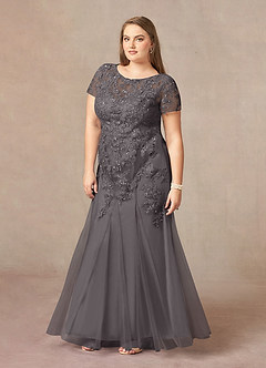 Azazie Laurie vestidos de madre de la novia Vestido de Gris Acero de Tul de Sirena con Scoop Lentejuelas image9