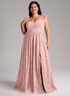 Azazie Denisse Brautjungfernkleider Eine Linie Gestreift Blumen-Burnout Kleid Puderrosa image8