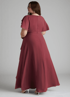 Azazie Aaliyah vestidos de dama de honor modestos Vestido de Corte En A Plisado Scoop Hasta el suelo Gasa image9