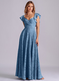 Azazie Leilani 신부 들러리 드레스 A라인 스윗하트 네크라인 플로럴 번아웃 바닥 길이 드레스 image3