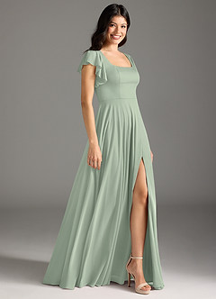 Azazie Bondi Bridesmaid Dresses Dusty Sage A-Line Ruched Mesh Dress image6