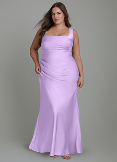 Azazie Agustina Vestidos de madrinha de casamento Vestido Lilás de Cetim elástico de sereia com Corpete image9