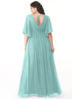 Azazie Temeka Bridesmaid Dresses Aqua A-Line Ruched Chiffon Dress image9