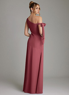 Azazie Aylin Bridesmaid Dresses Merlot Sheath Off the Shoulder Chiffon Dress image2