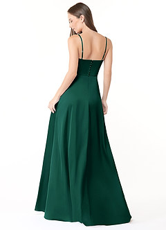 Azazie Halsey Bridesmaid Dresses Emerald Sheath Side Slit Stretch Satin Dress image2