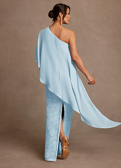 Azazie Wilma Mother of the Bride Dresses Sky Blue Sheath One Shoulder Floral Burnout Dress image4