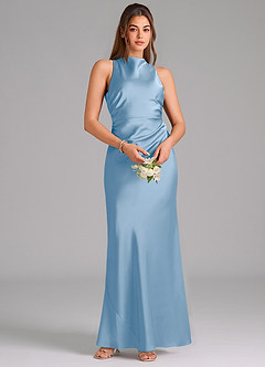 Azazie Evadne Brudtärnklänningar Klä av Tubklänning i Stretch Satin Plisserad Puderblå image6