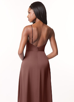 Azazie Brielle Abiti da Damigella Abito A-Line in Raso Elasticizzato con Scollo a Cappuccio e Spalline Sottili Espresso image10