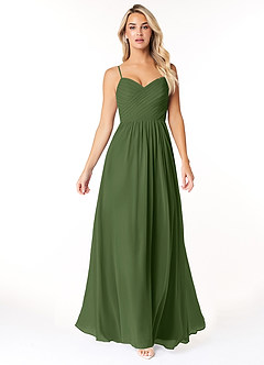 Azazie Lisbon Vente Finale Robe Trapèze en Mousseline de soie Encolure en Forme de Cœur Olive image5