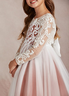 Azazie Elodie Blumenmädchenkleider Ballkleid Spitze Kleid Elfenbein Kastanienbraun image7