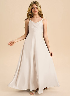 Azazie Bug Junior Robe Trapèze en Satin extensible Plissée Albâtre Blanc image2