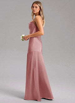 Azazie Grata Robes de demoiselle d'honneur Robe Fourreau en Satin extensible Fente Latérale Rose Poussiéreuse image5