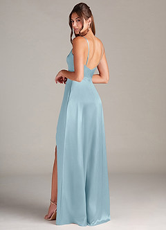 Azazie Sarella Bridesmaid Dresses Moody Blue A-Line Pleated Stretch Satin Dress image4