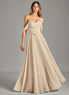 Azazie Chelsey Brautjungfernkleider Wandelbar A-Linie Schulterfrei Chiffon Kleid Champagner image1