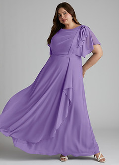 Azazie Aaliyah Abiti da damigella modesti Abito A-Line con Scollo a U a Pieghe Chiffon Floor-Length image8