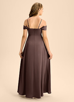 Azazie Anselie Junior Ganache A-Line Off the Shoulder Stretch Satin Dress image2