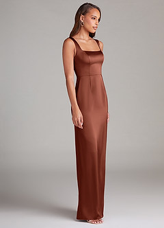 Azazie Flori Bridesmaid Dresses Clay Sheath Side Slit Stretch Satin Dress image3
