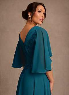 Azazie Tilda Vestidos para mãe da noiva Vestido Tinta Azul de Chiffon de Linha A com Renda image4