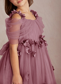 Azazie Shaylee Flower Girl Dresses Vintage Mauve A-Line Off the Shoulder Tulle Dress image2