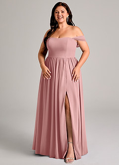 Azazie Calianna Brautjungfernkleider Wandelbar A-Linie Schulterfrei Chiffon Kleid Altrosa image5