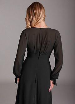 Azazie Matilda Bridesmaid Dresses Black A-Line Long Sleeve Chiffon Dress image8