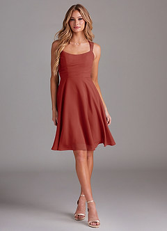 Azazie Vina Bridesmaid Dresses Terracotta A-Line Lace Chiffon Dress image3