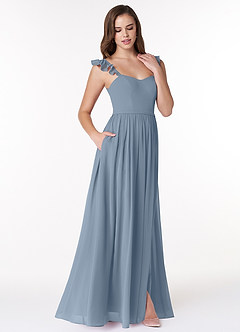 Azazie Metz Bridesmaid Dresses Dusty Blue A-Line Sweetheart Ruched Chiffon Dress image3