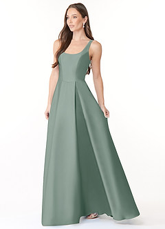 Azazie Neve Bridesmaid Dresses Silver Sage Ball-Gown with Pockets Stretch Satin Dress image3